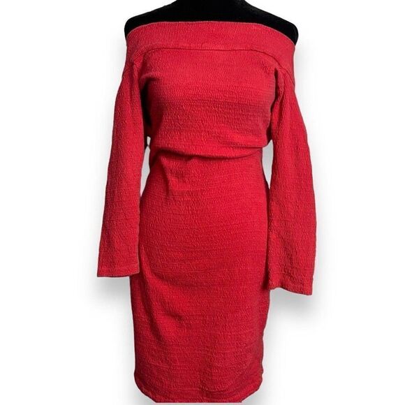 Contempo Casuals Mini Dress Women's Medium Red Off The Shoulder Vintage Bodycon - Picture 3 of 16